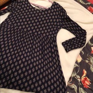 Navy blue long sleeve flowy patterned dress